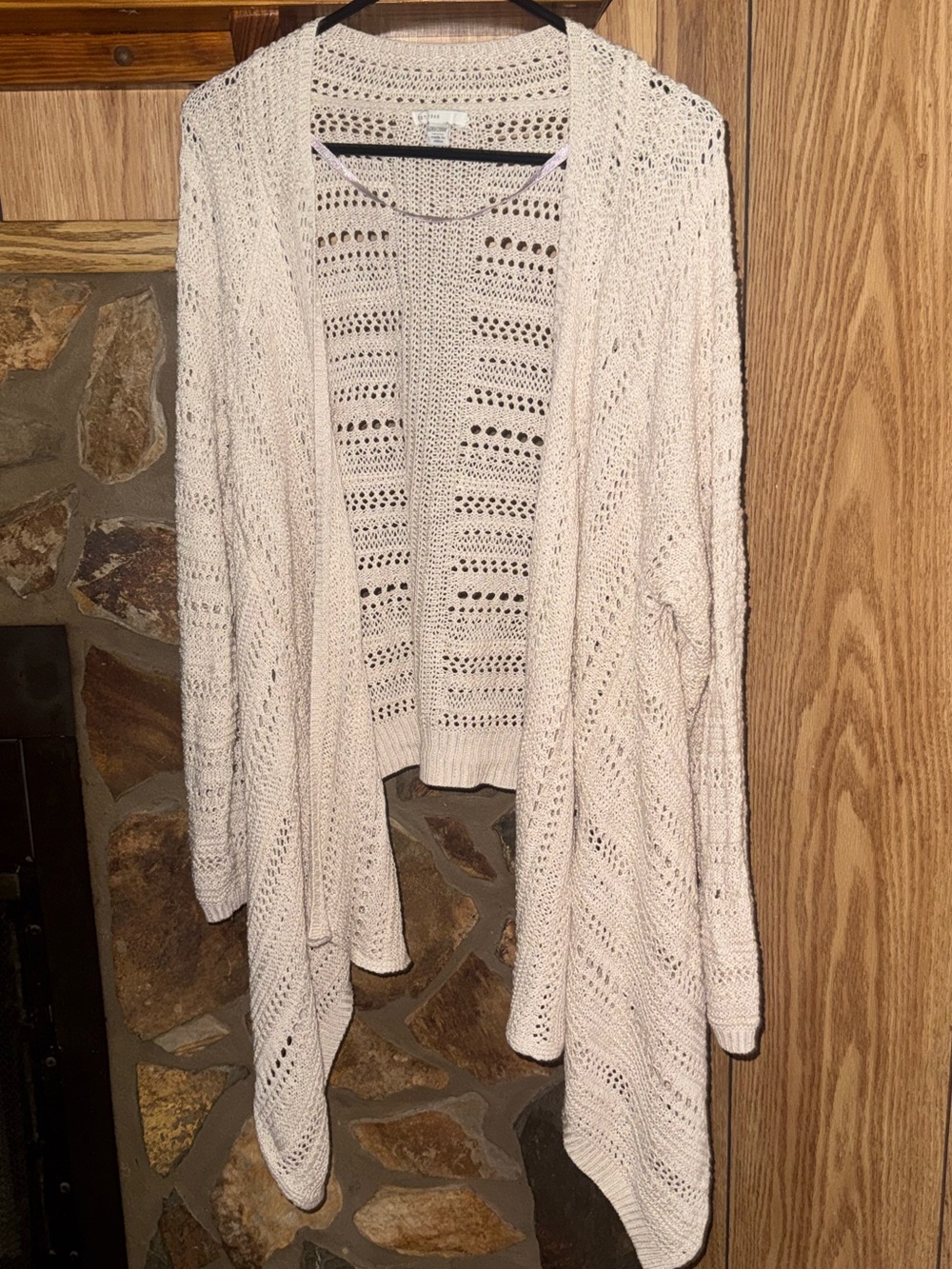 Open-Front Cream Crochet Knit Cardigan